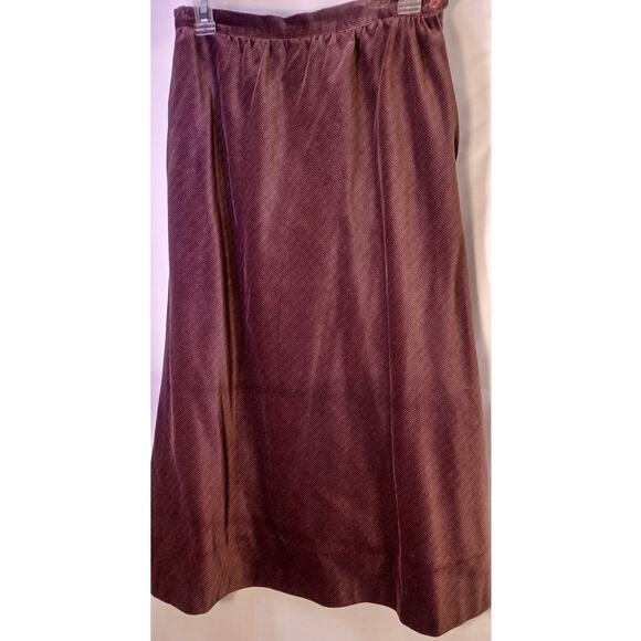 80s Vintage Velvet Midi Skirt Size Small Brown Micro Grid Pattern Old Money - Picture 3 of 8